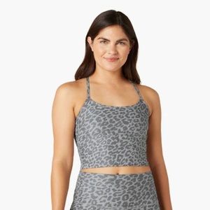 Beyond Yoga Spacedye Slim Racerback Cropped Tank in Gray Leopard Size L
